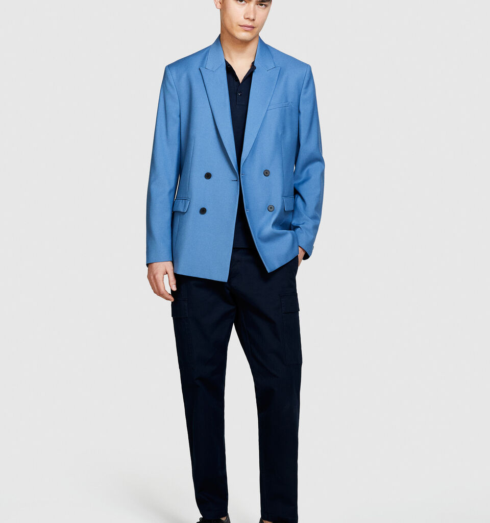 Slim comfort fit double-breasted blazer - men's blazers - Blue | Sisley image number 1